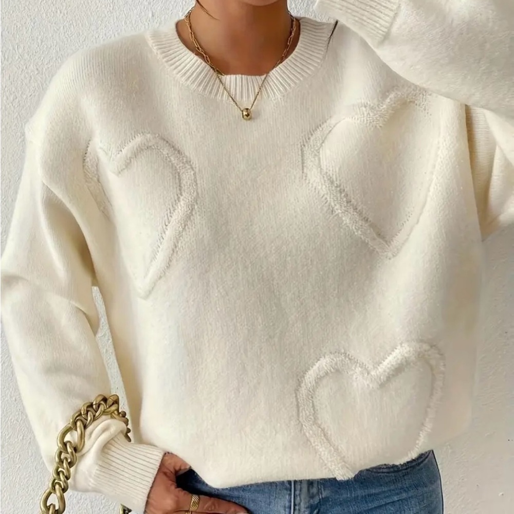 Cozy Heart Pattern Cream Sweater